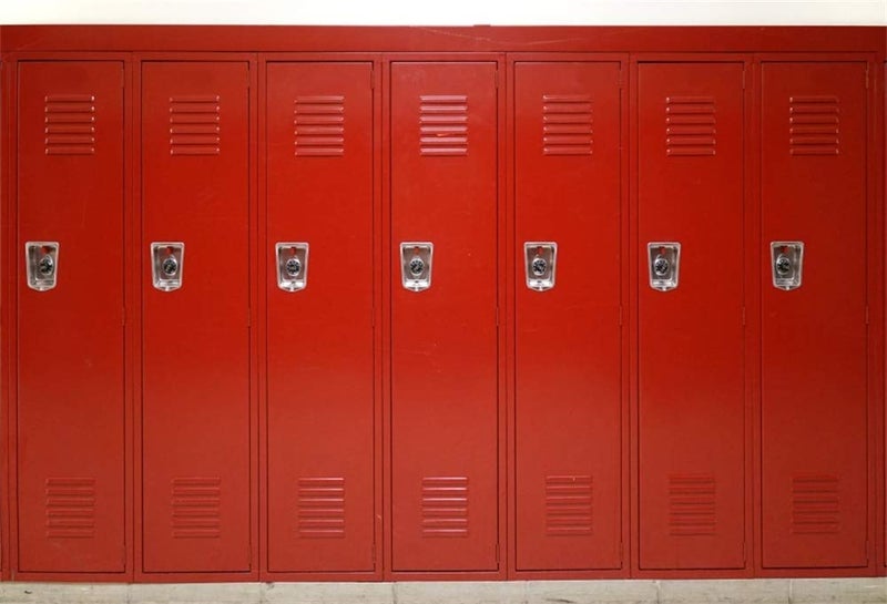 AOFOTO 7x5ft Gym Red Metal Lockers Backdrop Vinyl High School Safety Locker Room Background for Photography Students Kids Adults Sports Photoshoot Props Vinyl Class Party Decoration Video Drape - Image 1